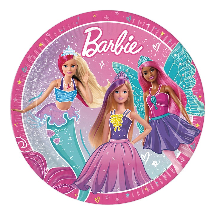 Set 8 Farfurii Petrecere 23cm Barbie Fantasy, 94566
