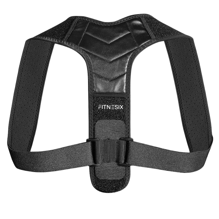 Fitnesix® tartásjavító, a hát, a gerinc és a vállak kiegyenesítésére, fekete, állítható méret, M/L, mellbőség 90 - 110 cm