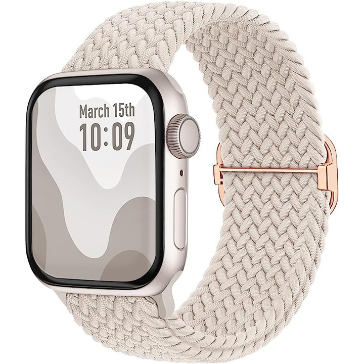 Curea smartwatch, Matcheasy, Nylon, Compatibila cu Apple Watch 42/40/38/41mm, Bej Natural