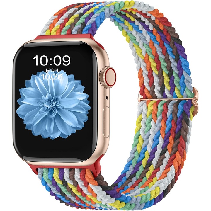 Curea smartwatch, Matcheasy, Nylon, Compatibila cu Apple Watch 42/40/38/41mm, Curcubeu