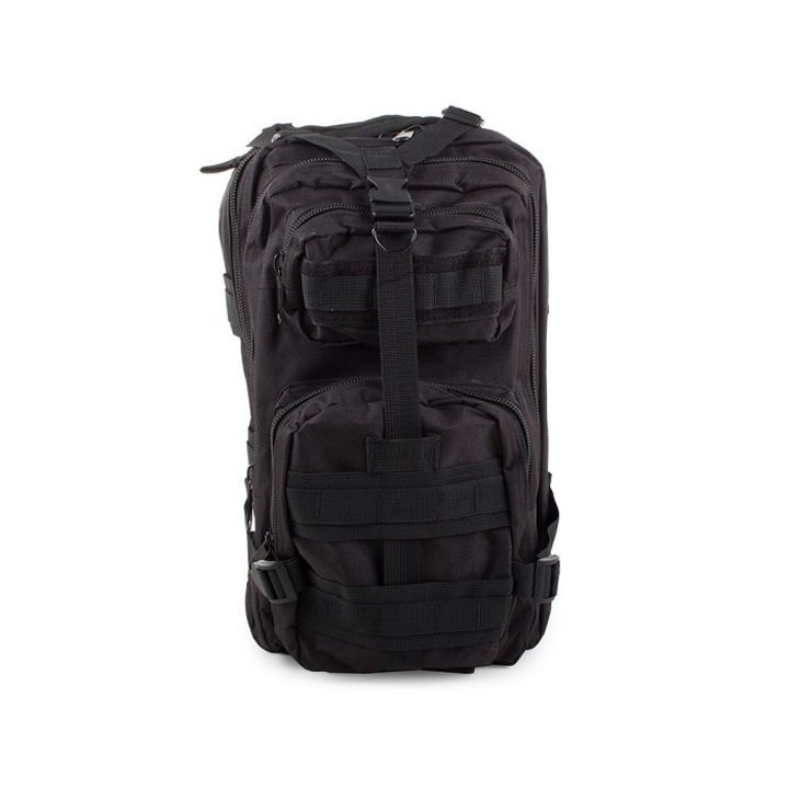 Welora katonai hátizsák, turizmus/kemping/kerékpározás/hegymászás, űrtartalom 30 l, 5 rekesz, állítható pántok, méret 43 cm x 24 cm x 25 cm, vízálló, fekete