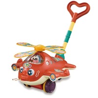 Jucarie de impins pentru copii, Ikonka, Elicopter cu elice mobila si sunete, maner detasabil, dimensiune 17 x 14 cm