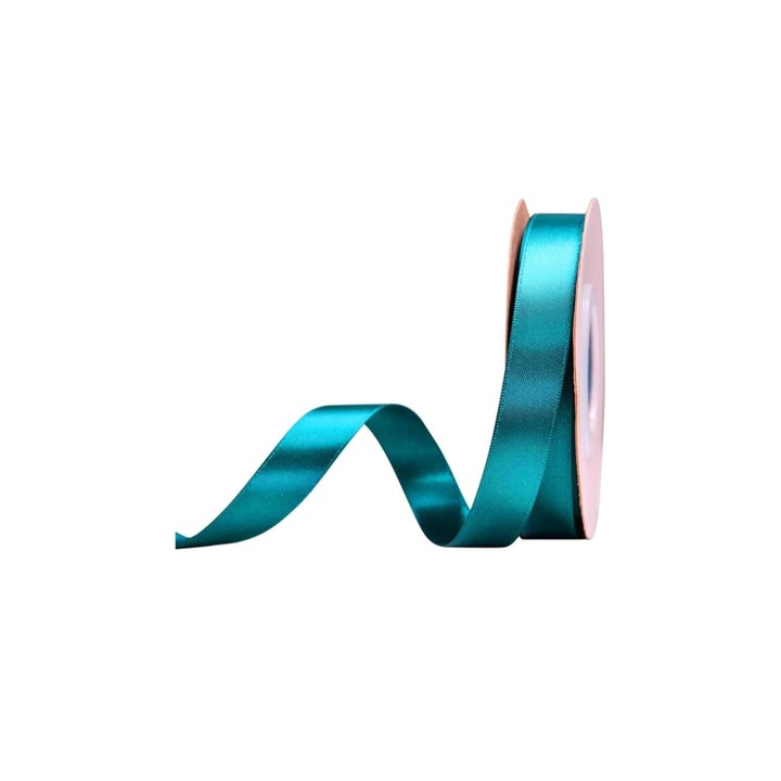 Panglica satinata, latime 1 cm, 1 rola 22.9 m turcoaz