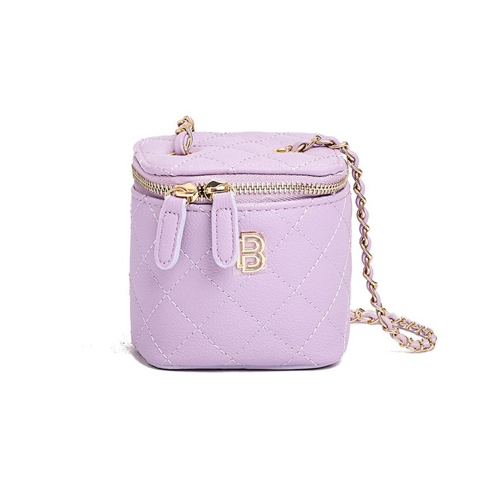 Geanta crossbody cu lant Emily, Piele ecologica, Mov, 10×9×10 cm