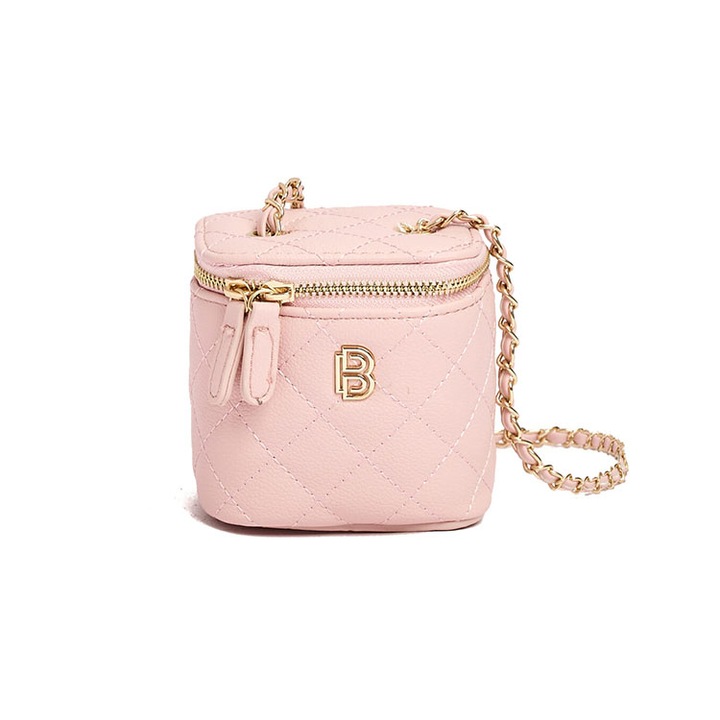 Geanta crossbody cu lant Emily, Piele ecologica, Roz, 10×9×10 cm