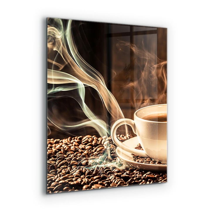Panou decorativ, Wallfluent, Sticla, Cana Cu Cafea Aromata, Multicolor, 60x80 cm, 010010510140000077341