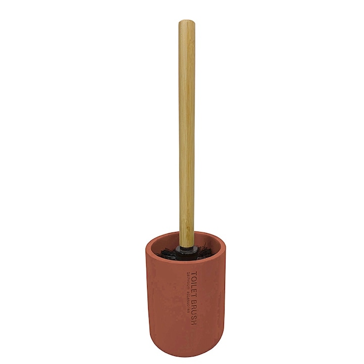 Държач от полирезин и тоалетна четка с бамбукова дръжка, Frandis, 9,5x37 см, тухла/естествен