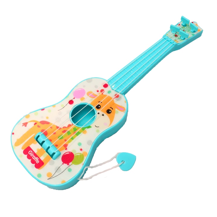 Jucarie chitara copii, pentru cantat, cu corzi si pana, girafa, albastra, Dalimag