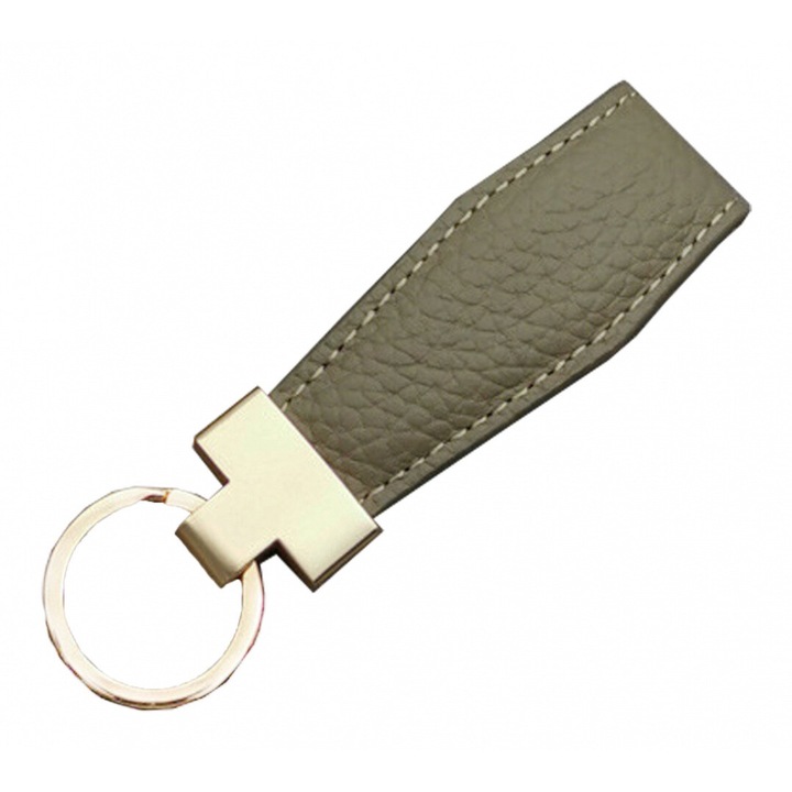 Breloc piele, Inel cu breloc din piele, Gri