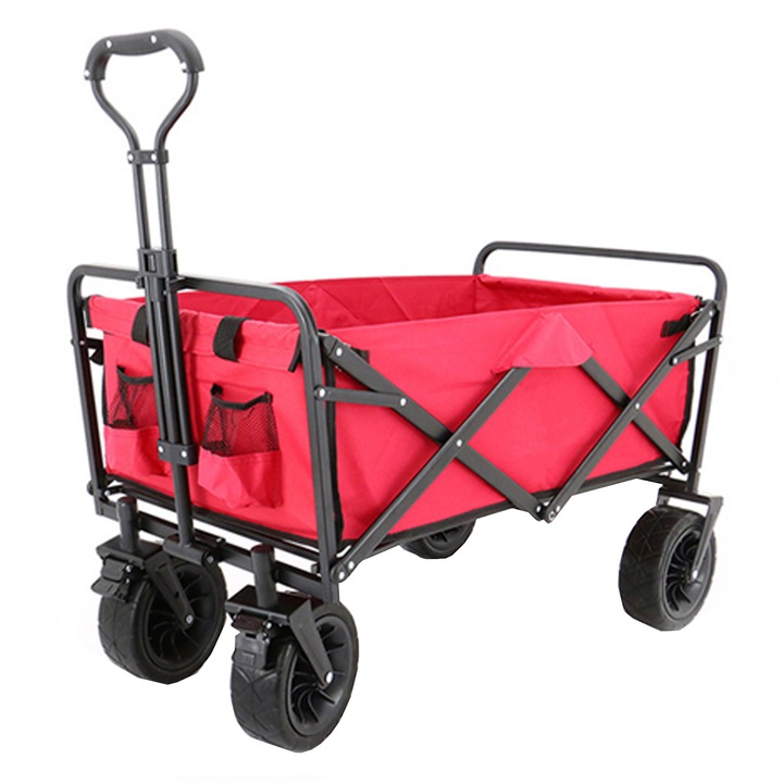 Carucior multifunctional pliabil, pentru gradina, picnic, camping, cumparaturi, maner retractabil, Rosu, Phuture®