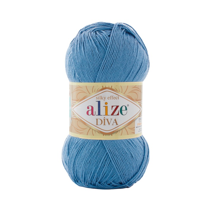 Fir Textil Alize Diva 886, pentru crosetat si tricotat, acril, albastru, 350 m