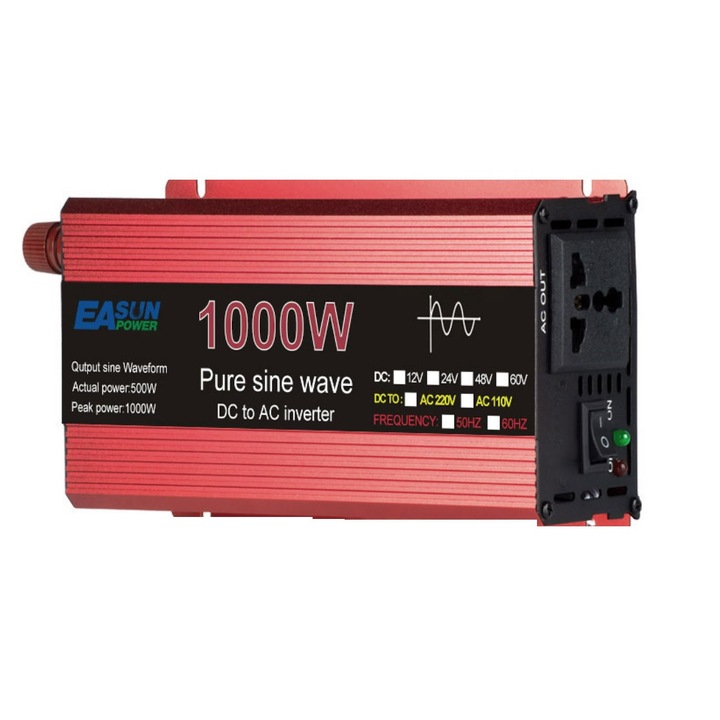 Инвертор Easun IPOWER, 12V, 1000W, Pure Sine за фотоволтаични панелни системи, каравани, къмпинг