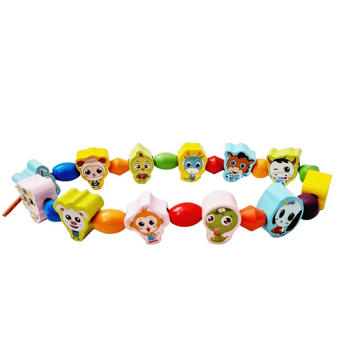 Joc de constructie AKU, 84 piese, margele din lemn Animale AK5739A