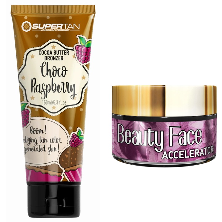 Testápoló és arcápoló krém készlet, Supertan, csokoládé/málna, 150 ml/15 ml