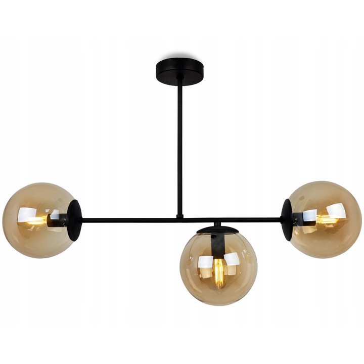 Lustra moderna, Light Home, Tuloza, 3xE14, Metal/Sticla, Negru/Miere