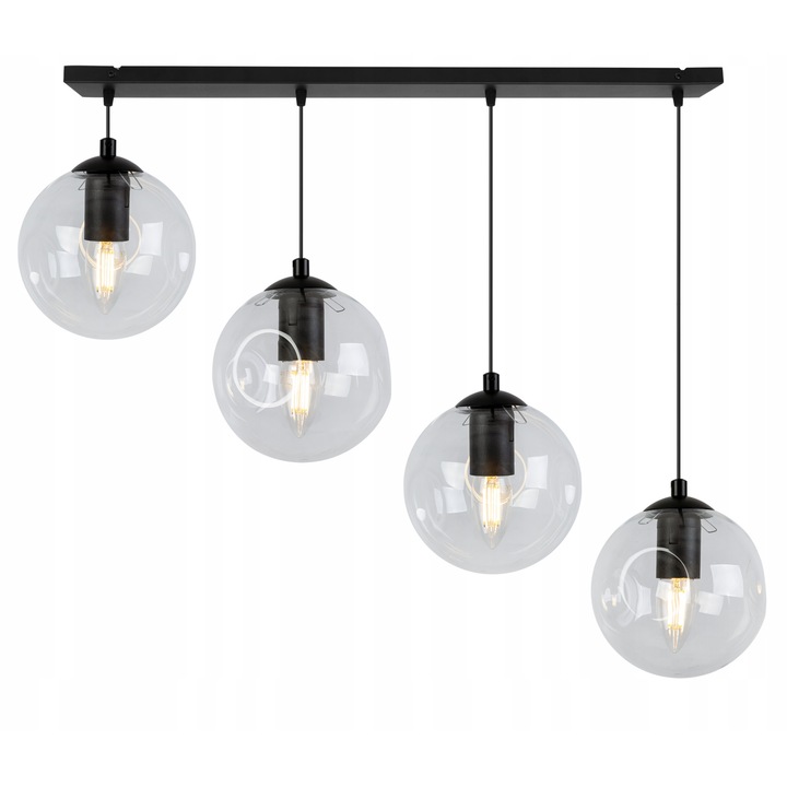 Полилей, Light Home, 4xE27, Метал/Стъкло, Черен/Прозрачен