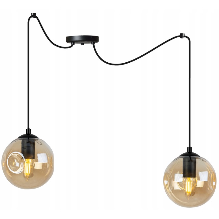 Lustra moderna tip pendul, Light Home, 2xE27, Metal/Sticla, Negru/Miere