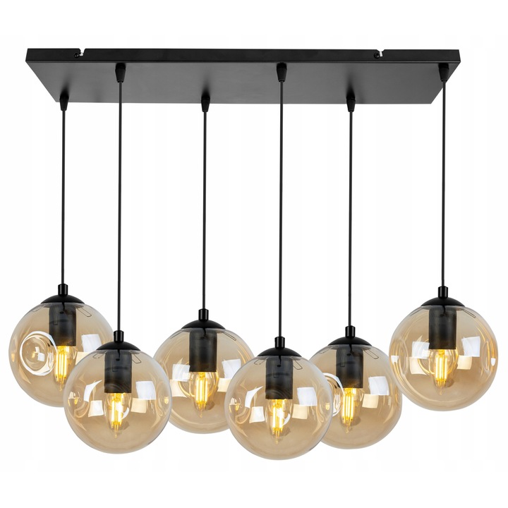 Lustra moderna, Light Home, Monako, 6 x E27, Metal/Sticla, Negru/Miere