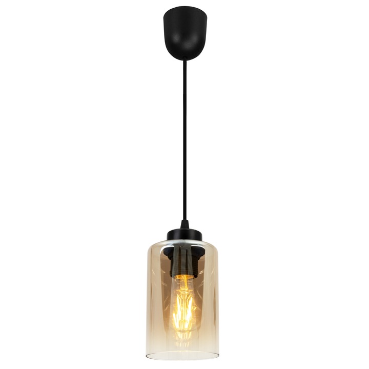 Lustra moderna, Light Home, Hella, E27, 230V, 90x10x10 cm, Metal/Sticla, Negru