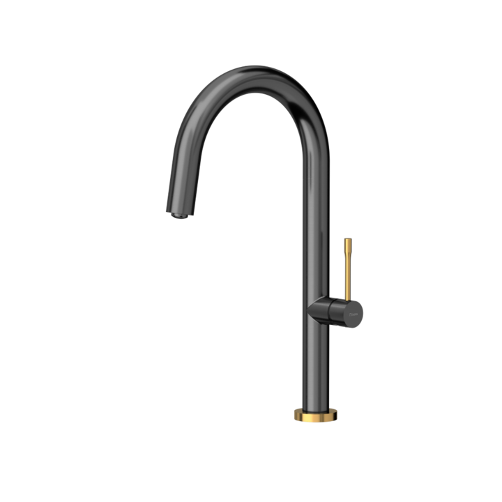 HALEY T LINE SteelQ кухненски кран, графитен метал / Nano PVD, златист