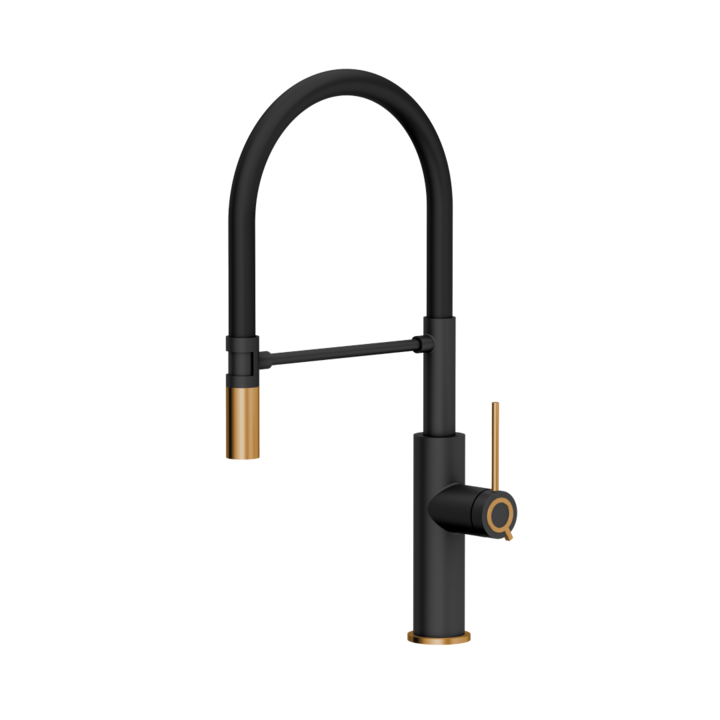 Смесител за кухня с въртяща се дюза GEMMA Q LINE SteelQ, Чист карбон / Nano PVD мед, Черен маркуч