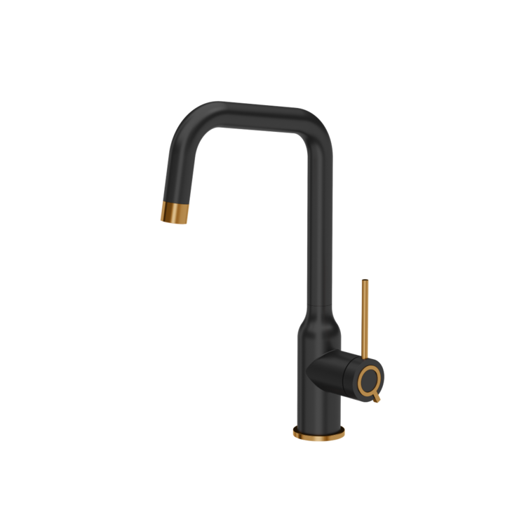 Кухненски кран NATALIE Q LINE от чиста въглеродна стомана SteelQ - черен мат / Nano PVD мед