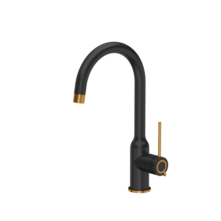 Кухненски кран INGRID Q LINE от чиста въглеродна стомана SteelQ - черен мат / Nano PVD мед