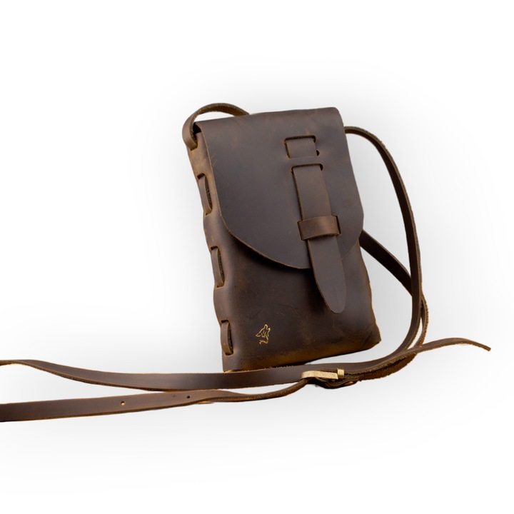 Természetes bőr táska, barna, vintage stílusú, kézzel készített