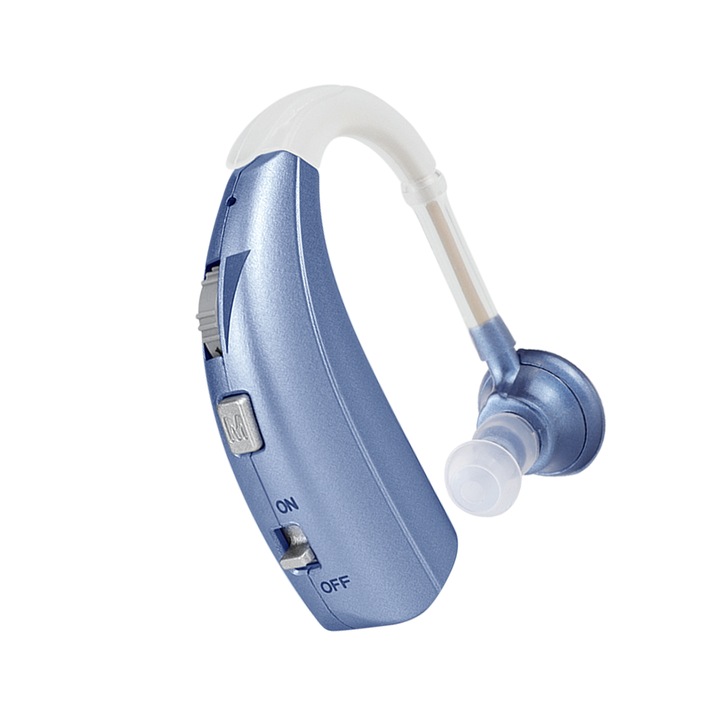 Aparat Auditiv, VHP-1301l reincarcabila Britzgo, amplificator 90DB, pierdere de auz moderata pana la severa, 4 adaptoare pentru urechi, husa de protectie, albastru
