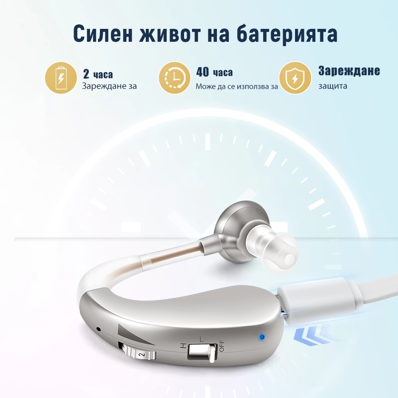 Слухов апарат, акумулаторен Britzgo VHP-1204S, 90DB усилвател, умерена ...