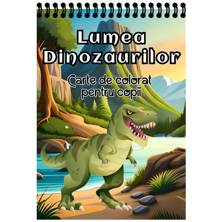 Carte de colorat pentru copii cu dinozauri de colorat, Lumea Dinozaurilor, A4, 62 pagini, seria Opin puk