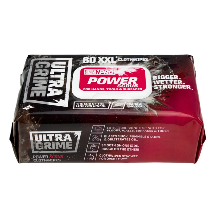 Мокри кърпи, Абразивни, UltraGrime PRO Power Scrub 80 броя, 38х25см, В пакет, За почистване на мазнини, боя, силикон, невтвърдена PU пяна и лепила, Uniwipe