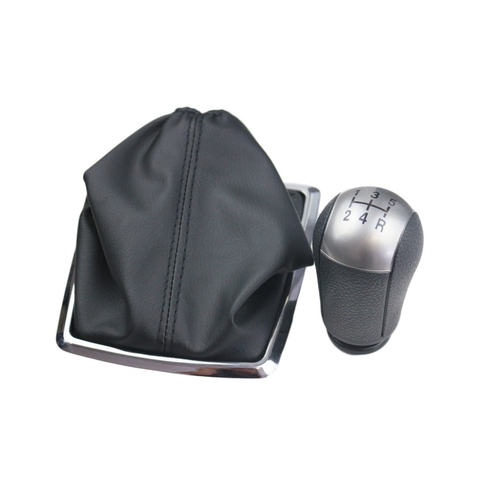 Nuca si manson schimbator de viteze Emzone, Compatibil cu Ford Focus, 5 trepte, Piele ecologica/ABS, Negru/Gri