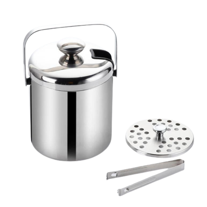 Ледарка с капак и щипка, Двуслойна, Неръждаема стомана, 3000 мл