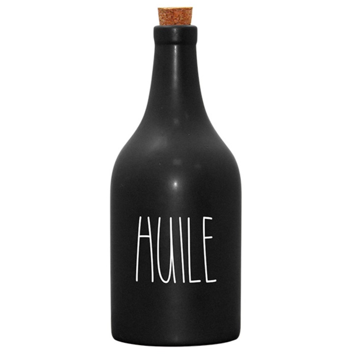 Recipient din ceramica cu dop din pluta pentru ulei, 500 ml, Frandis, negru