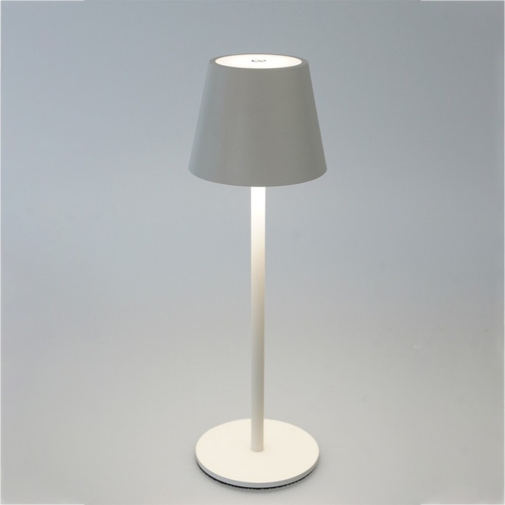 Lampa LED de masa Lightex Noto 703RL0300145, Tocuh control, USB, 3W, 200 lm, temperatura lumina neutra (4000K), acumulator Li-Ion 1800 mAh, IP44, 39 cm, Alb