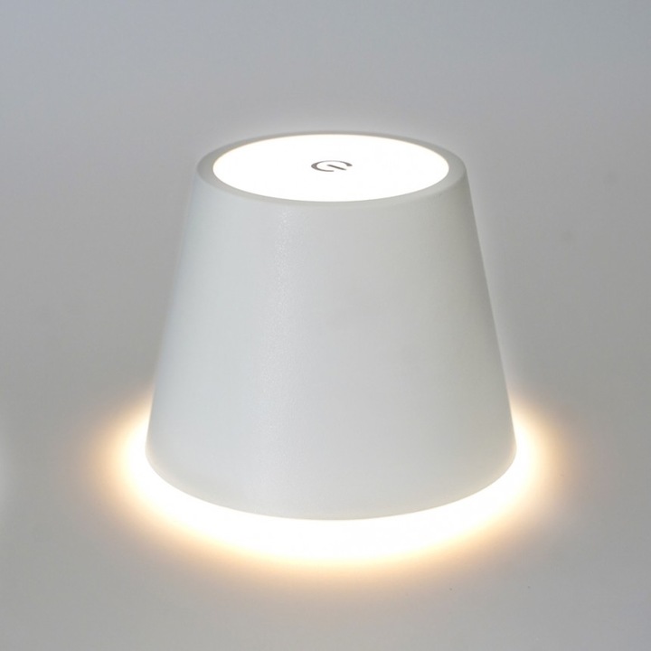 Lampa LED de masa Lightex Noto 703RL0300145, Tocuh control, USB, 3W, 200 lm, temperatura lumina neutra (4000K), acumulator Li-Ion 1800 mAh, IP44, 39 cm, Alb