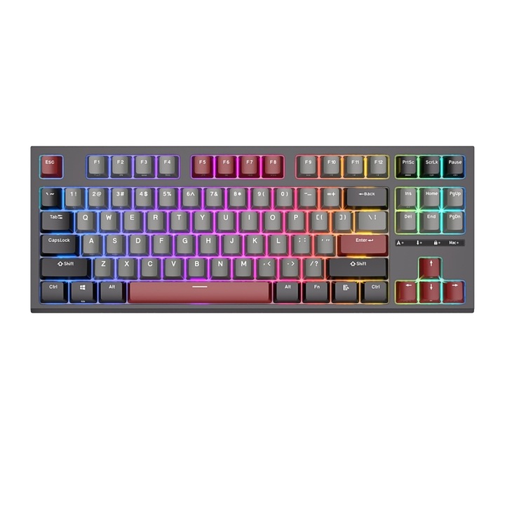 Tastatura mecanica gaming ROYAL KLUDGE, iluminare RGB personalizabila, switch-uri mecanice brown, anti-ghosting, RKR87-BLACK
