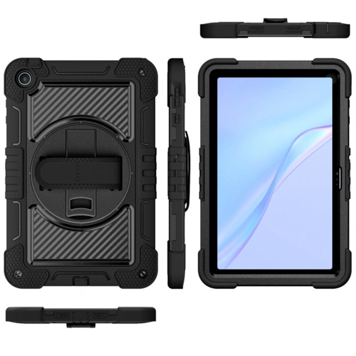 Szilikon tabletta borító Huawei MatePad SE-hez, Armor shield, Full 360 védelem állvány funkcióval, kábel, csúcsminőség, Optim Protection Technology, fekete