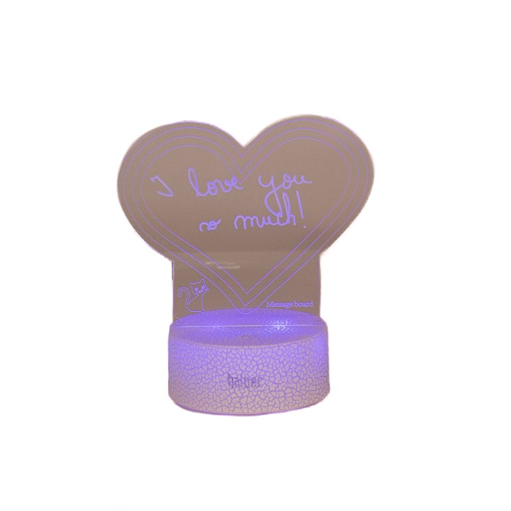 Lampa decorativa 3D halber cu mesaj personalizabil tip Inimioara cu marker inclus, Alb