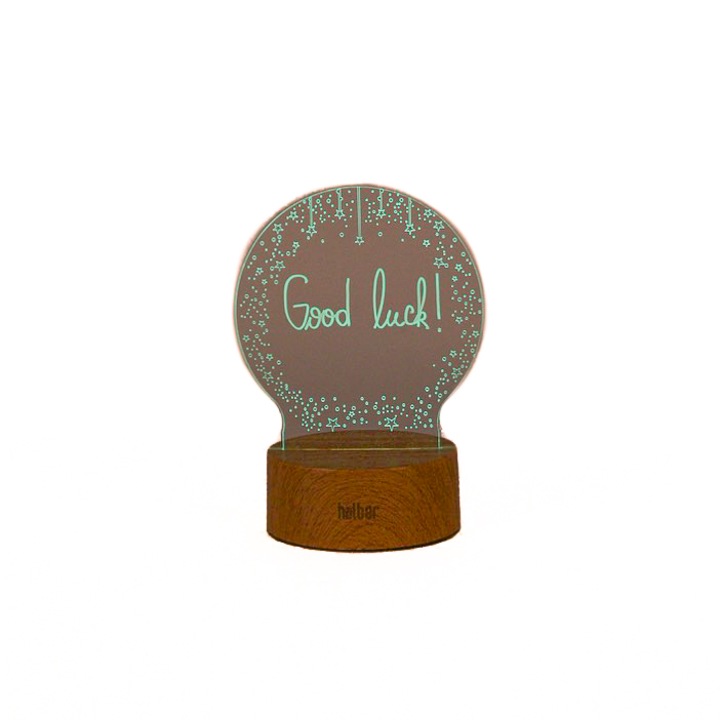 Lampa decorativa 3D halber cu mesaj personalizabil tip Glob cu marker inclus, Lemn