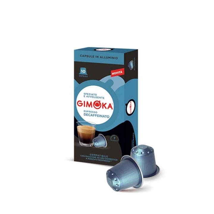 Алуминиеви кафе капсули GIMOKA Epresso decaffeinato, безкофеиново кафе, сила 7/10, за система Nespresso, 55 гр., 10 бр