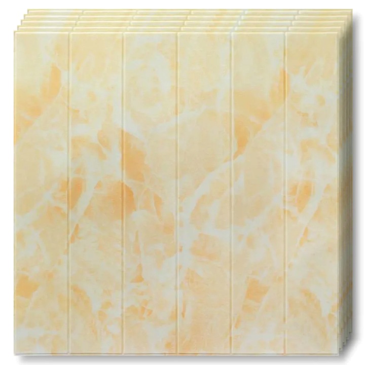 Set 20x Tapet Panou 3D Teno®, Model Marmura, suprafata acoperire 9.8 mp, autoadeziv, waterproof, usor de montat, design modern, 70x70 cm, galben