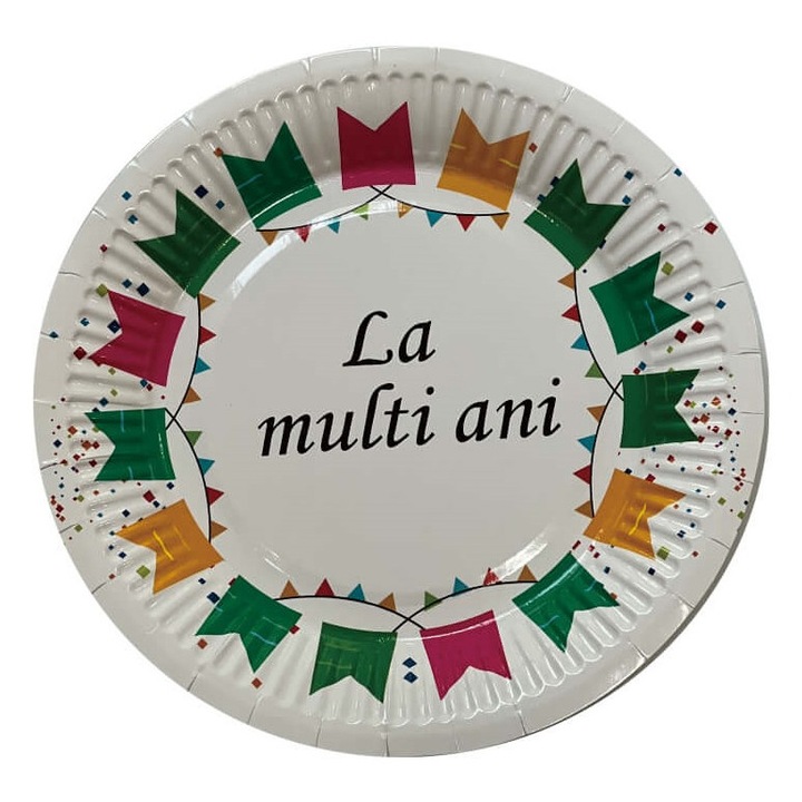 Set 8 farfurii petrecere copii, Verde multicolor, la multi ani, 18 cm