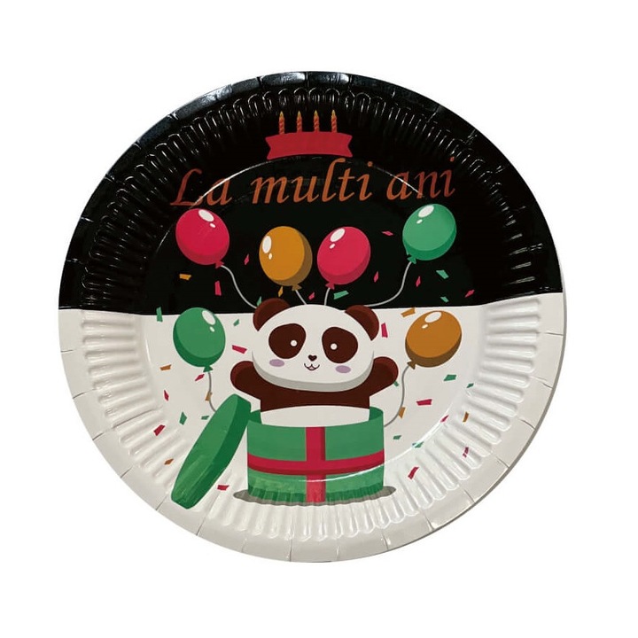 8 db-os gyerek party tányér készlet, fehér nyomott, boldog születésnapot, 18 cm