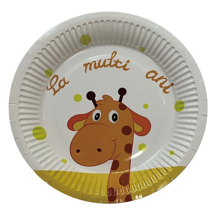 Set 8 farfurii petrecere copii, Maro aramiu, la multi ani, 18 cm