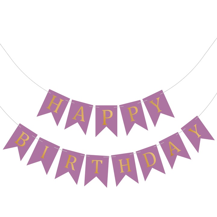 Set 20 baloane 30cm, Banner Happy Birthday Mov 12 x 17 cm