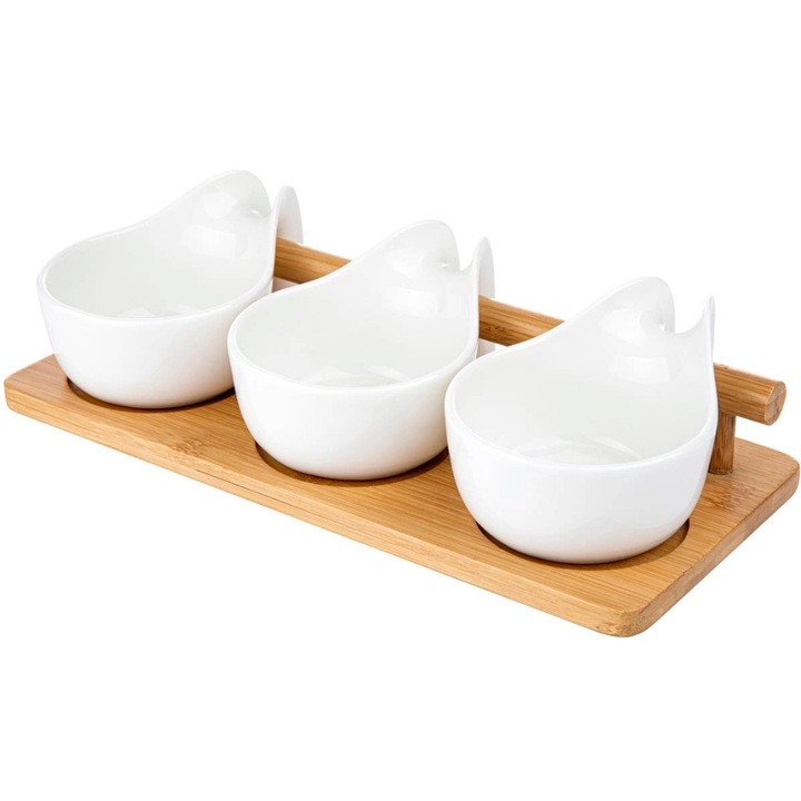 Tálalókészlet Florina Adria nyél, bambusz, fehér porcelán, 25 x 9 x 6,5 cm