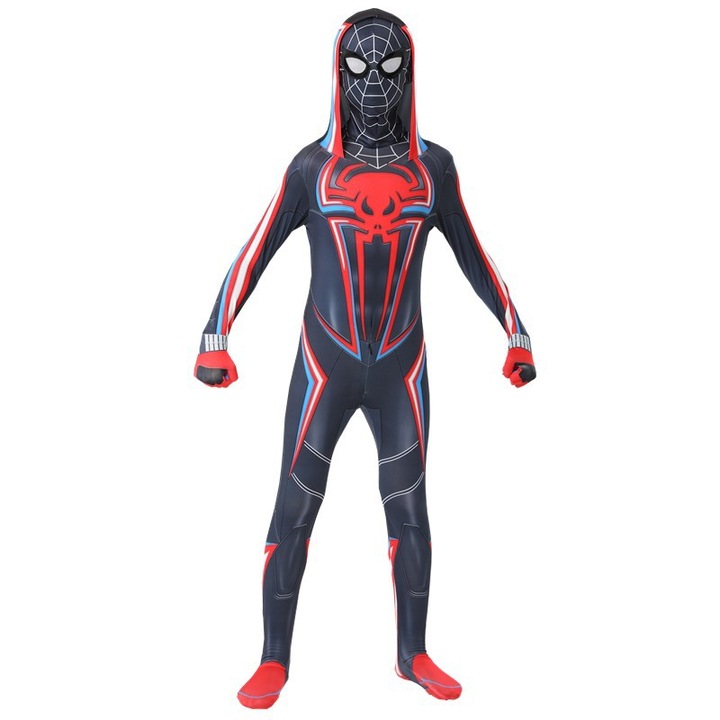 Costum Ultimate Miles Morales pentru copii, Spider-man, Multiverse, Lycra, 3-4 ani, 110 cm, Multicolor