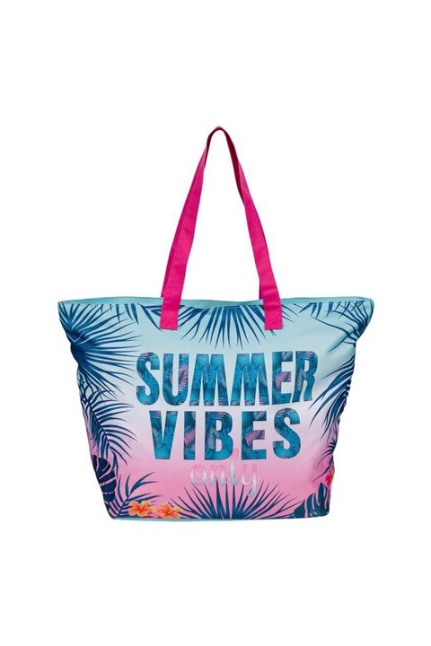 Geanta de plaja AB HOMES turcoaz „Summer Vibes” cu portfard interior – fermoar, manere de 29 cm, 58x22x39 cm